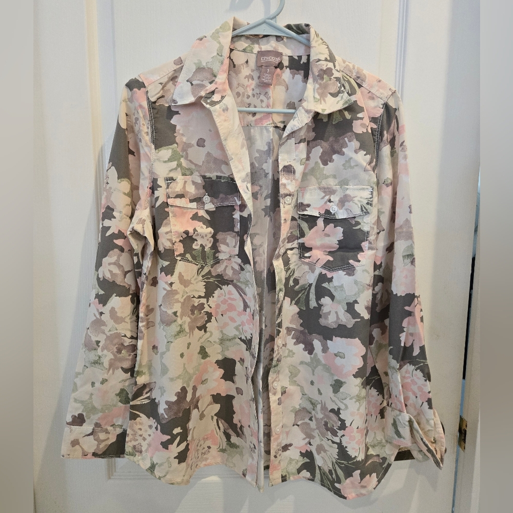 Chico's Pink and Gray Button Up
